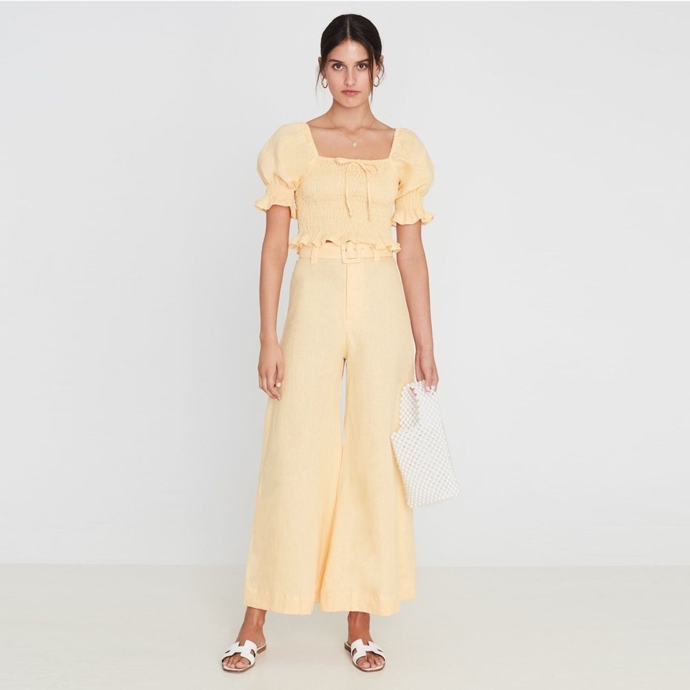 Faithfull the Brand - Rose Wide Leg Pants Plain Apricot